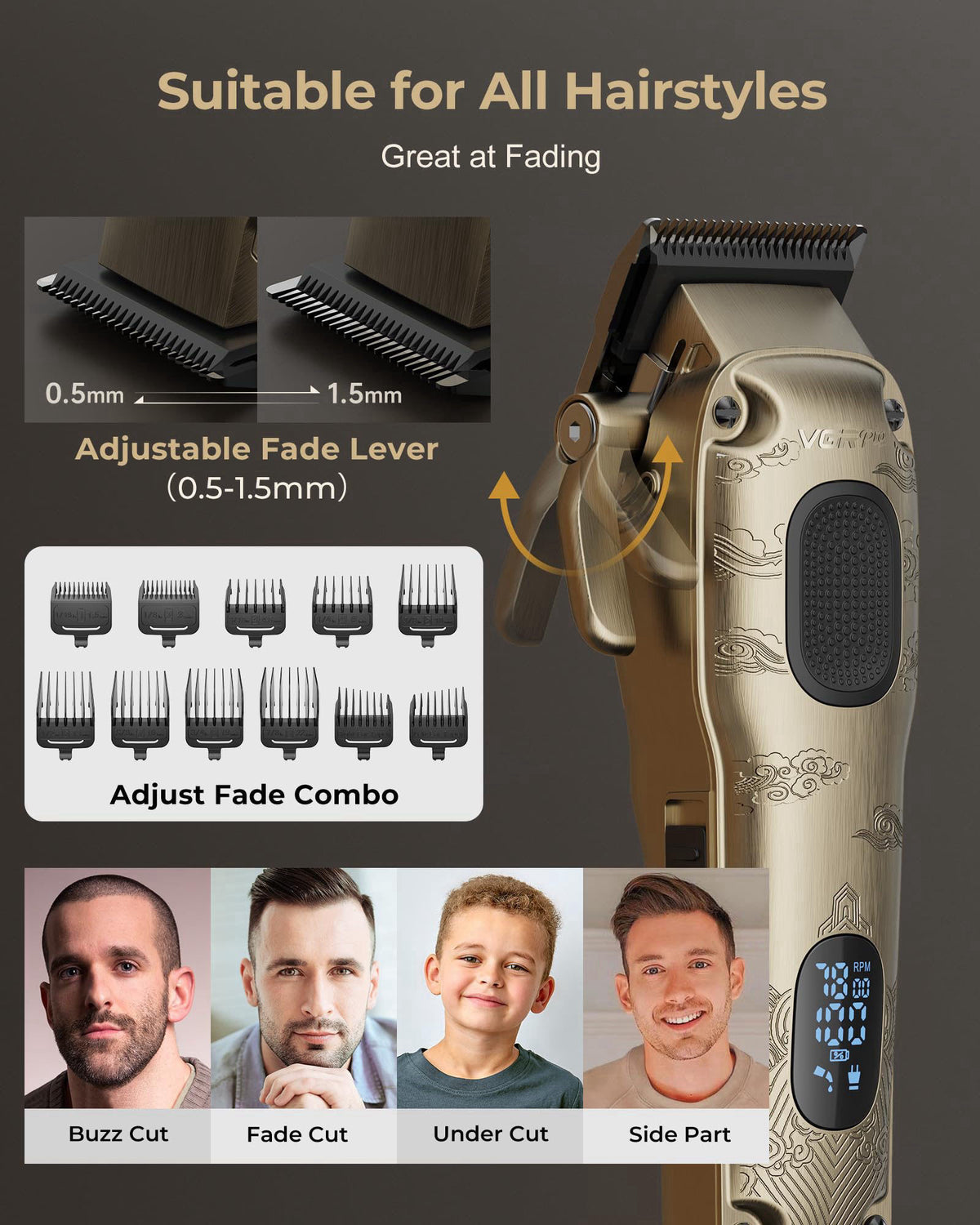 VGRPRO Hair Clippers for Men Professional Cordless Clipper — view 4