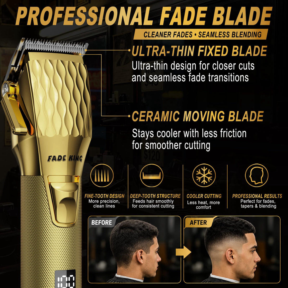 FADEKING Professional Hair Clippers for Men Cordless Clipper — view 3
