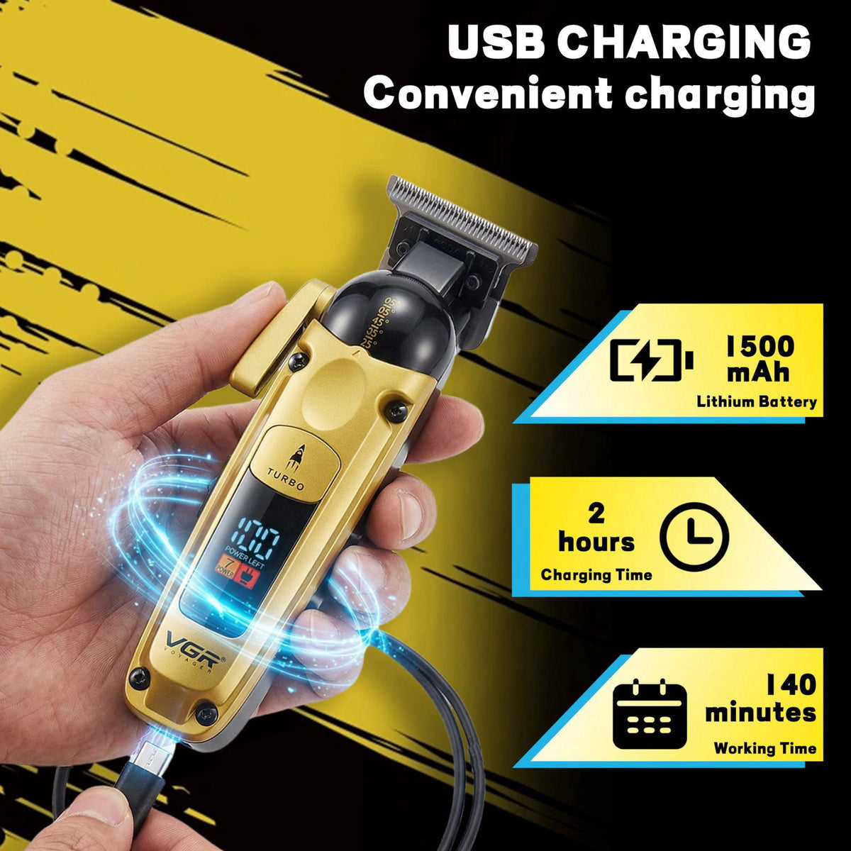 VGR 274 Professional Hair Trimmer for Men with T Blade Gold — view 6