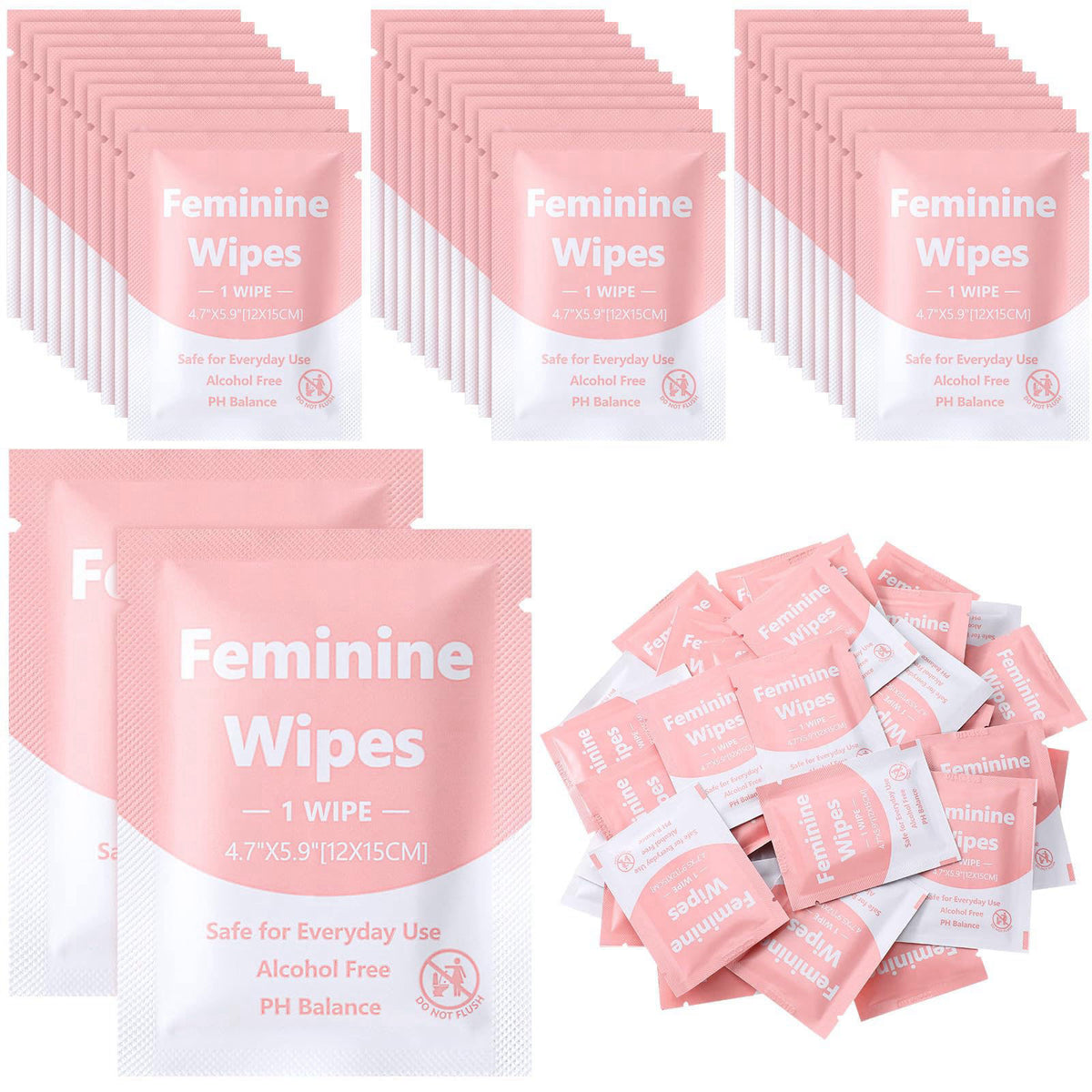 300 Pieces Bulk Feminine Wipes Individually Wrapped Pink by Dansib — view 2