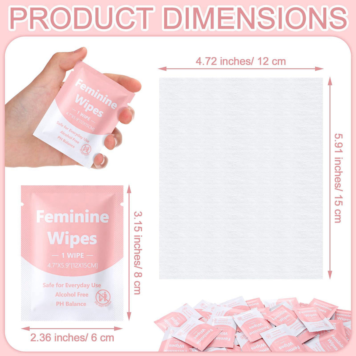 300 Pieces Bulk Feminine Wipes Individually Wrapped Pink by Dansib — view 3
