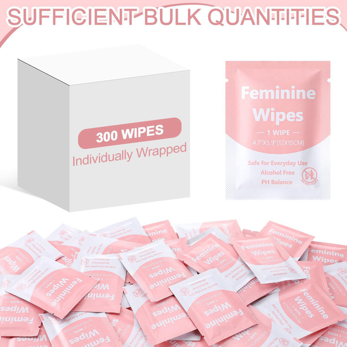 300 Pieces Bulk Feminine Wipes Individually Wrapped Pink by Dansib — view 5