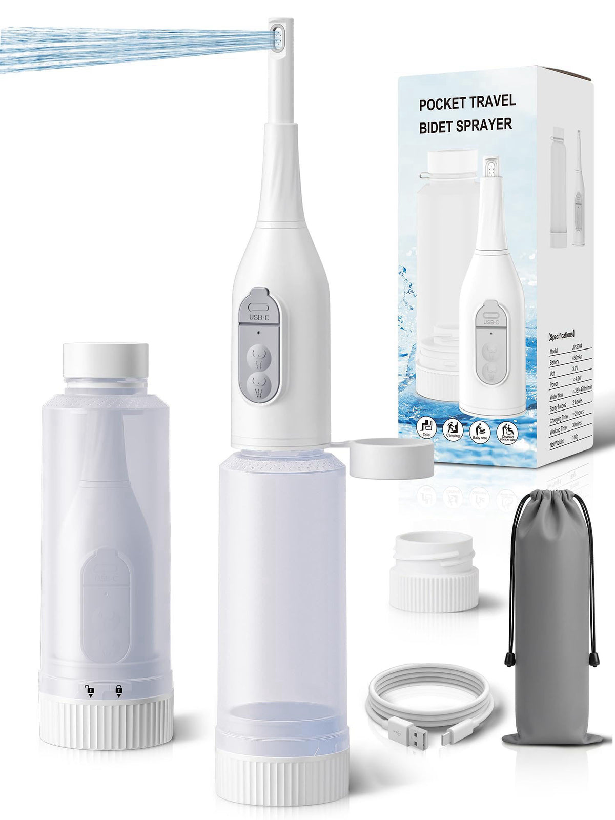 Portable Bidet for Travel Electric Peri Bottle with Dual by ONTHEWEI