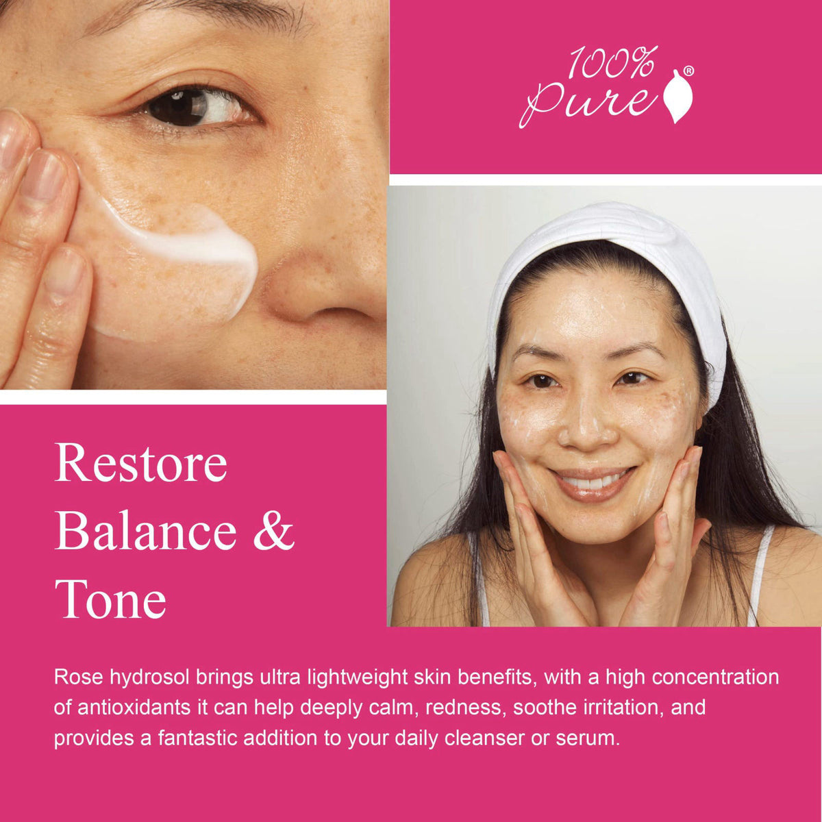 100% PURE Rose Water Hydrating Milk with Hyaluronic Acid & Squalane 1.7 oz – full view