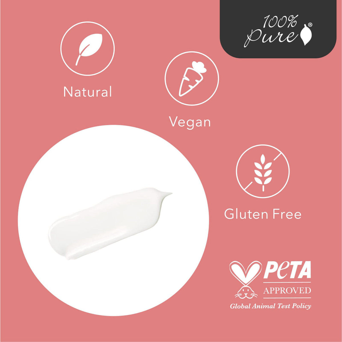 100% PURE Rose Water Hydrating Milk with Hyaluronic Acid & Squalane 1.7 oz – back view and specifications