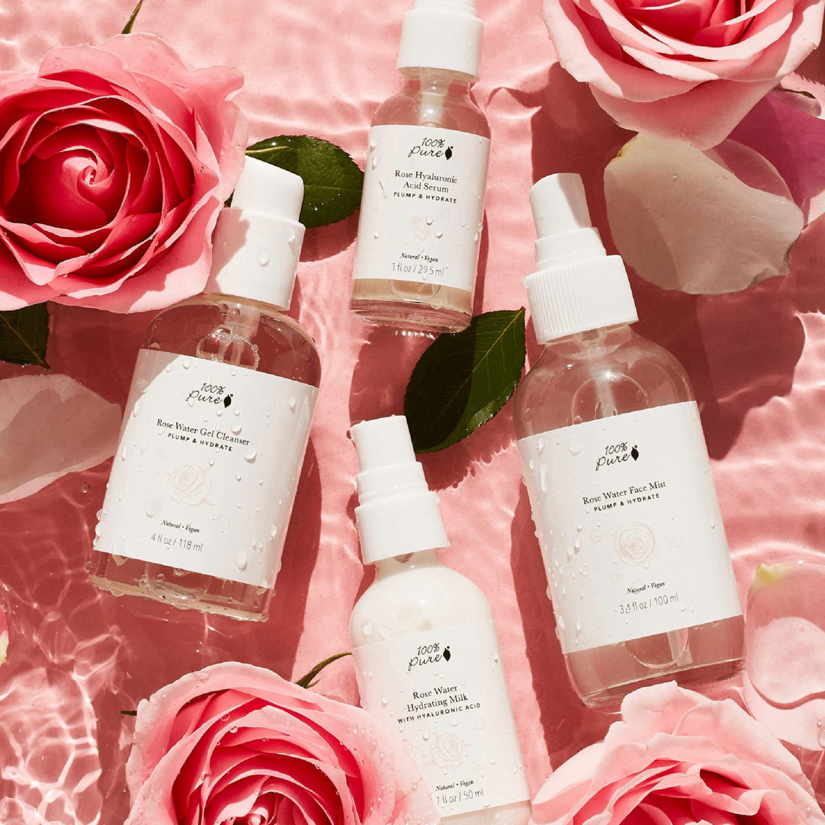 100% PURE Rose Water Hydrating Milk with Hyaluronic Acid & Squalane 1.7 oz – alternate angle