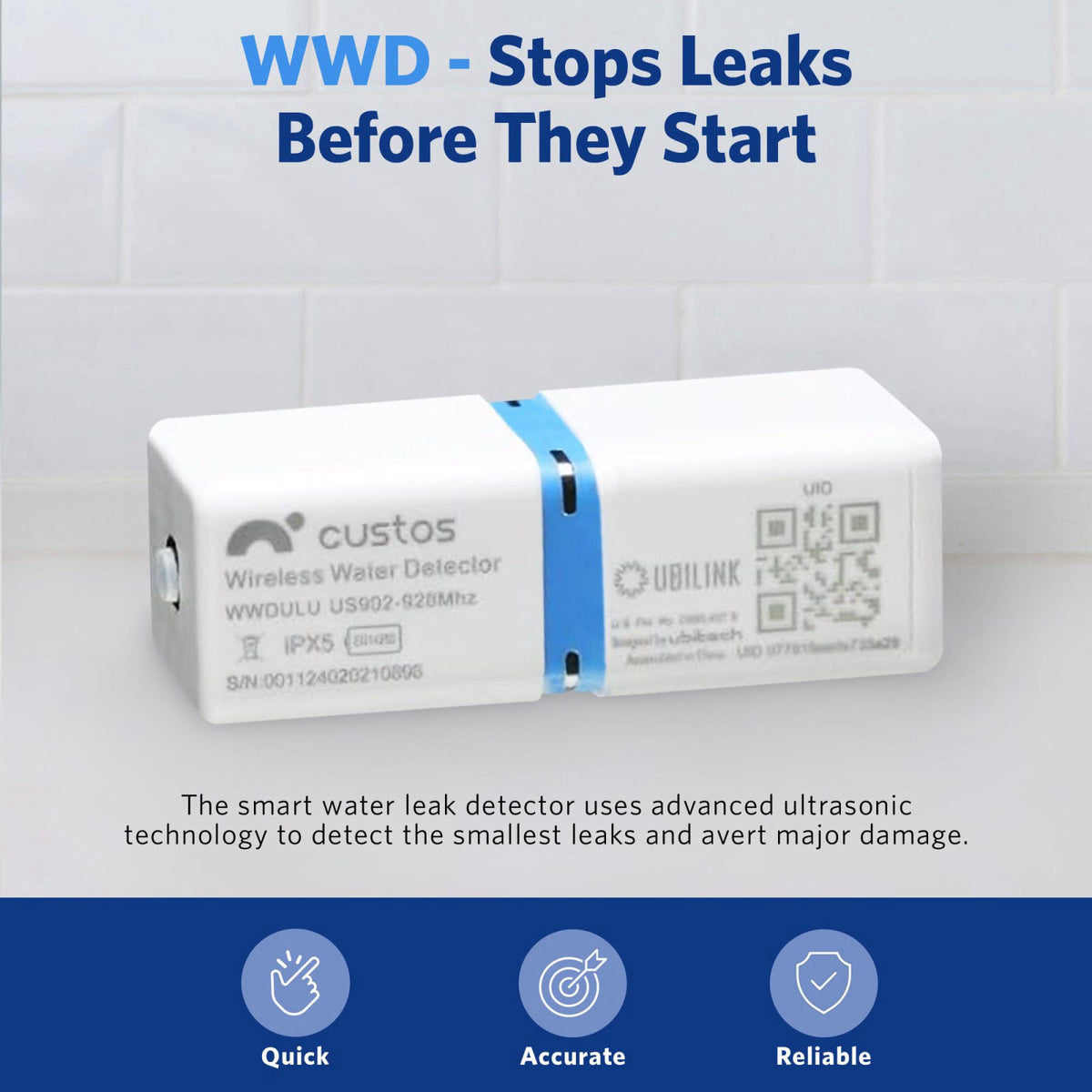 WWD Water Leak Detector Smart Water Monitor Battery Operated by CUSTOS — view 7