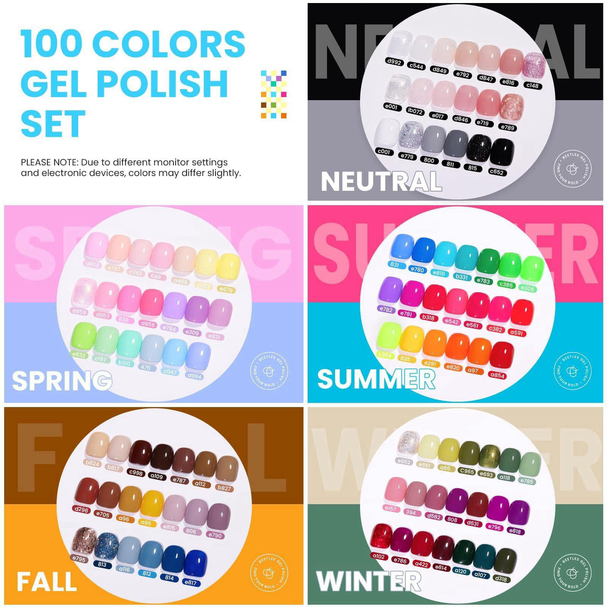 Beetles 110 PCS Gel Nail Polish Set Fall Gel Polish Kit 100 by beetles Gel Polish — view 3