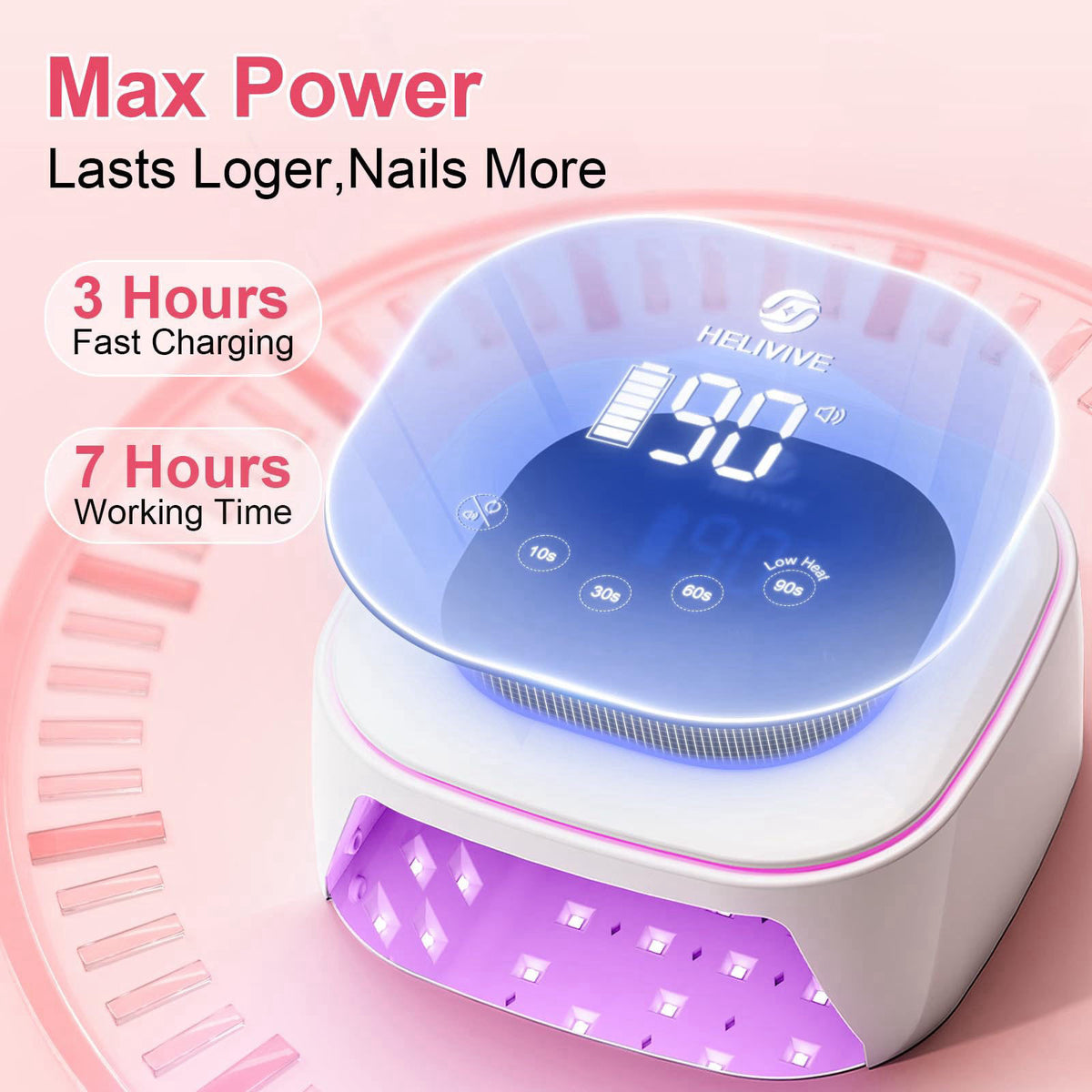 Cordless UV LED Nail Lamp 80W Rechargeable Nail Dryer Light by HELIVIVE — view 6
