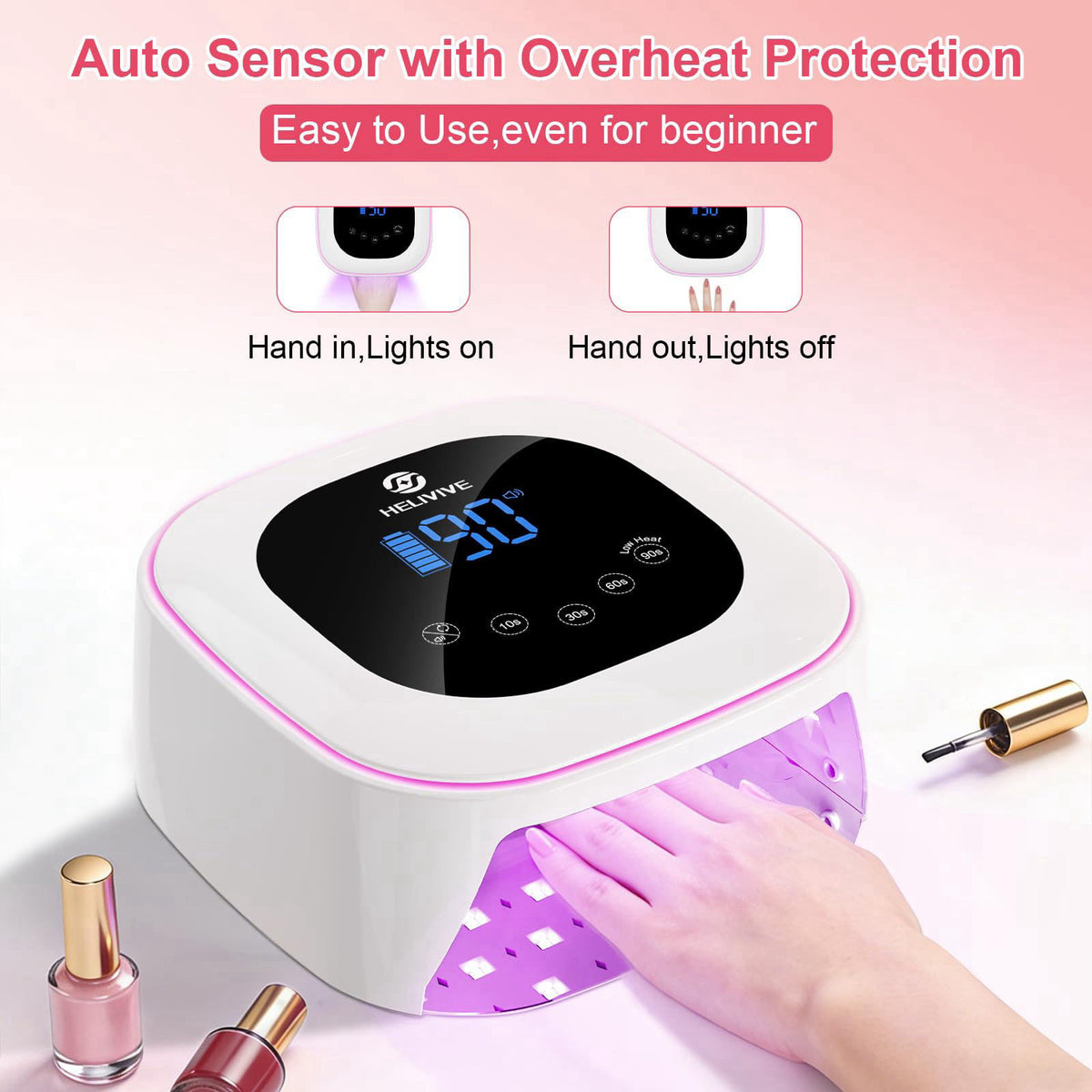 Cordless UV LED Nail Lamp 80W Rechargeable Nail Dryer Light by HELIVIVE — view 7