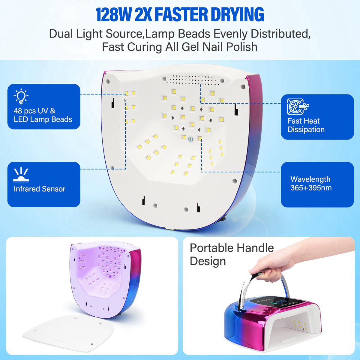 UV LED Nail Lamp Dryers Cordless 128W Portable Rechargeable by ShineCai — view 5