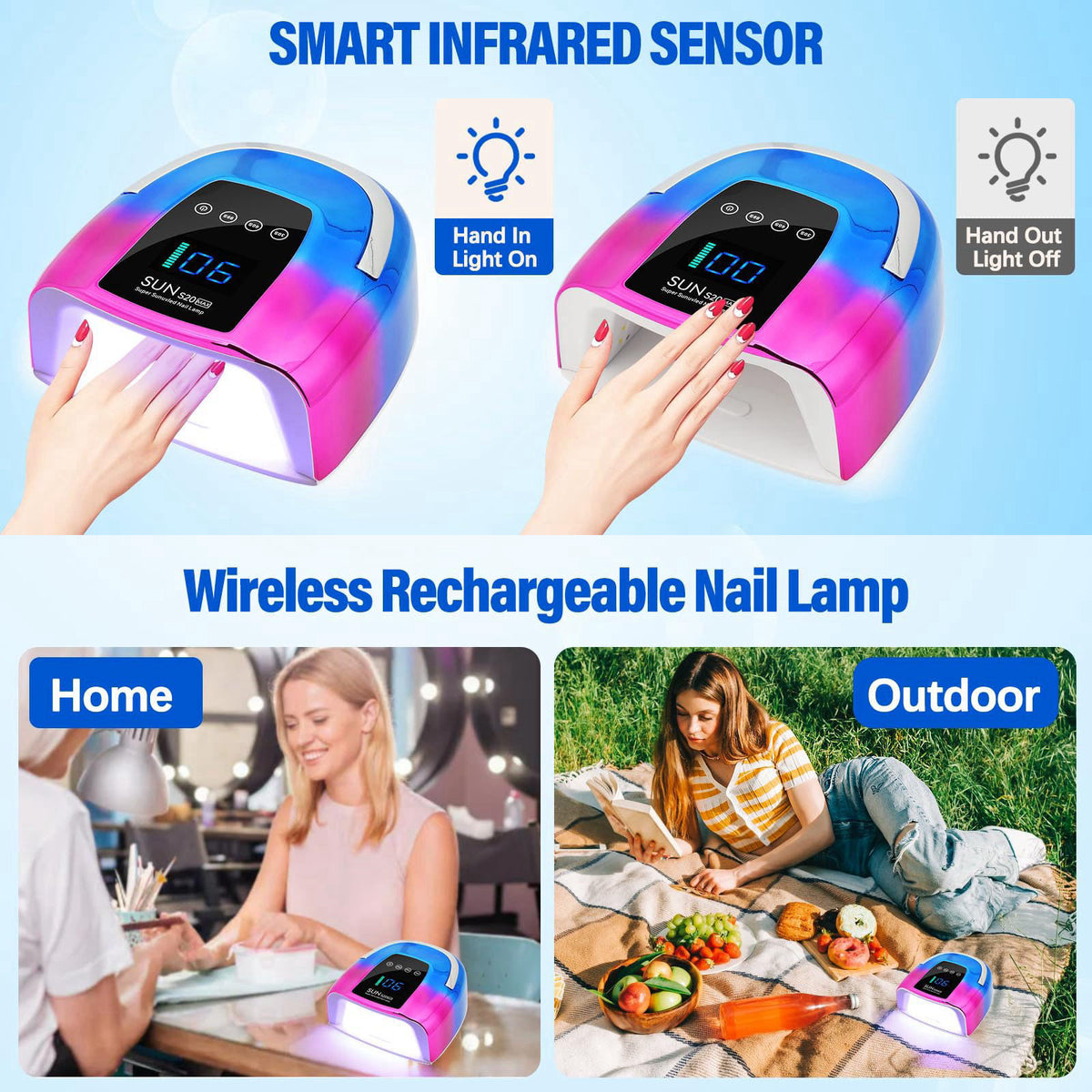 UV LED Nail Lamp Dryers Cordless 128W Portable Rechargeable by ShineCai — view 6