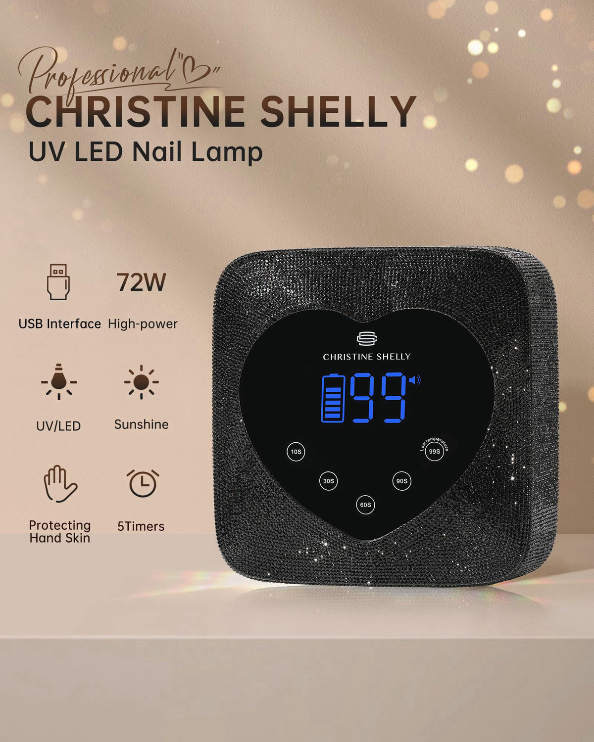 UV LED Nail Lamp 72W Rechargeable Sparkly Nail Dryer by CHRISTINE SHELLY — view 3