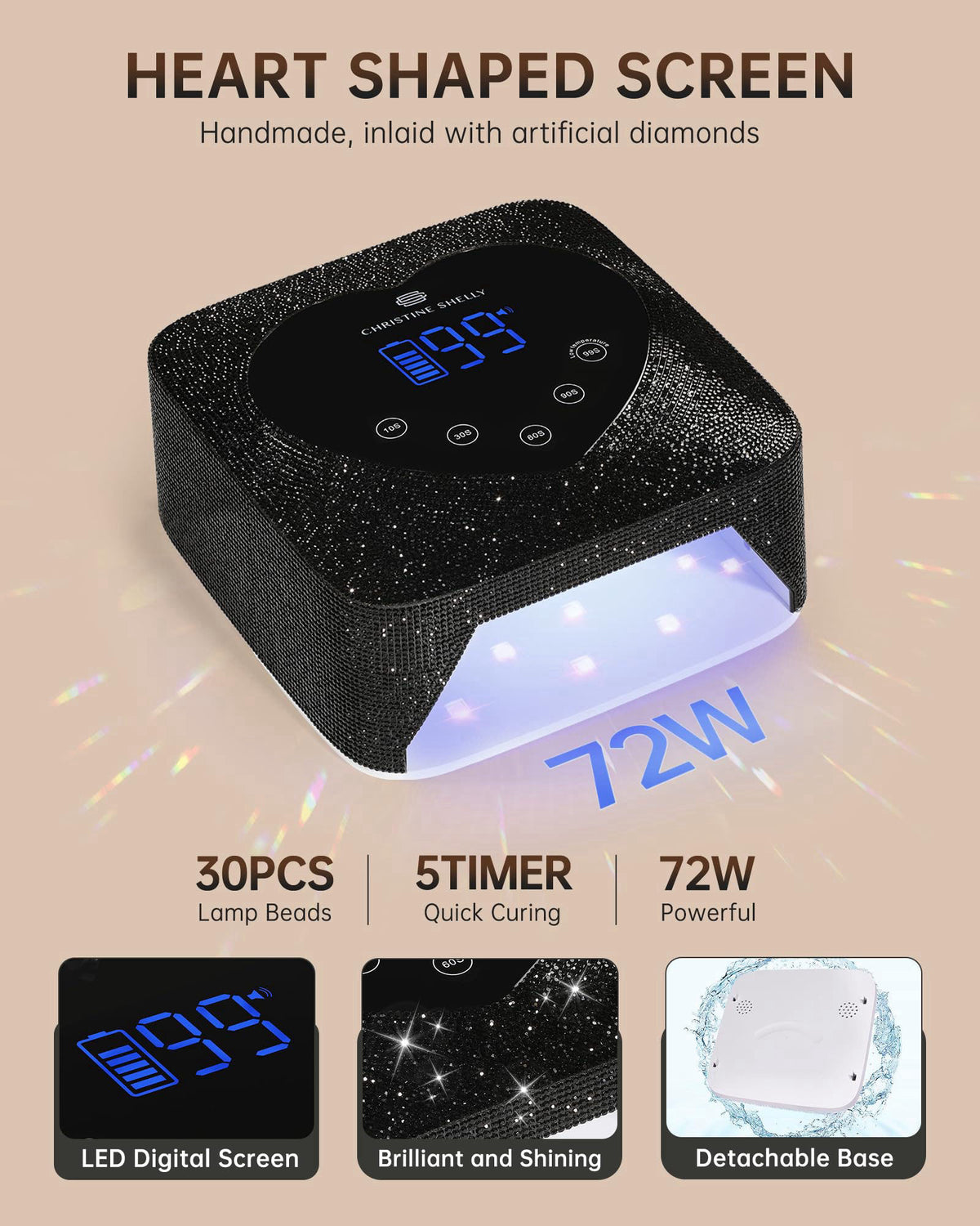 UV LED Nail Lamp 72W Rechargeable Sparkly Nail Dryer by CHRISTINE SHELLY — view 4