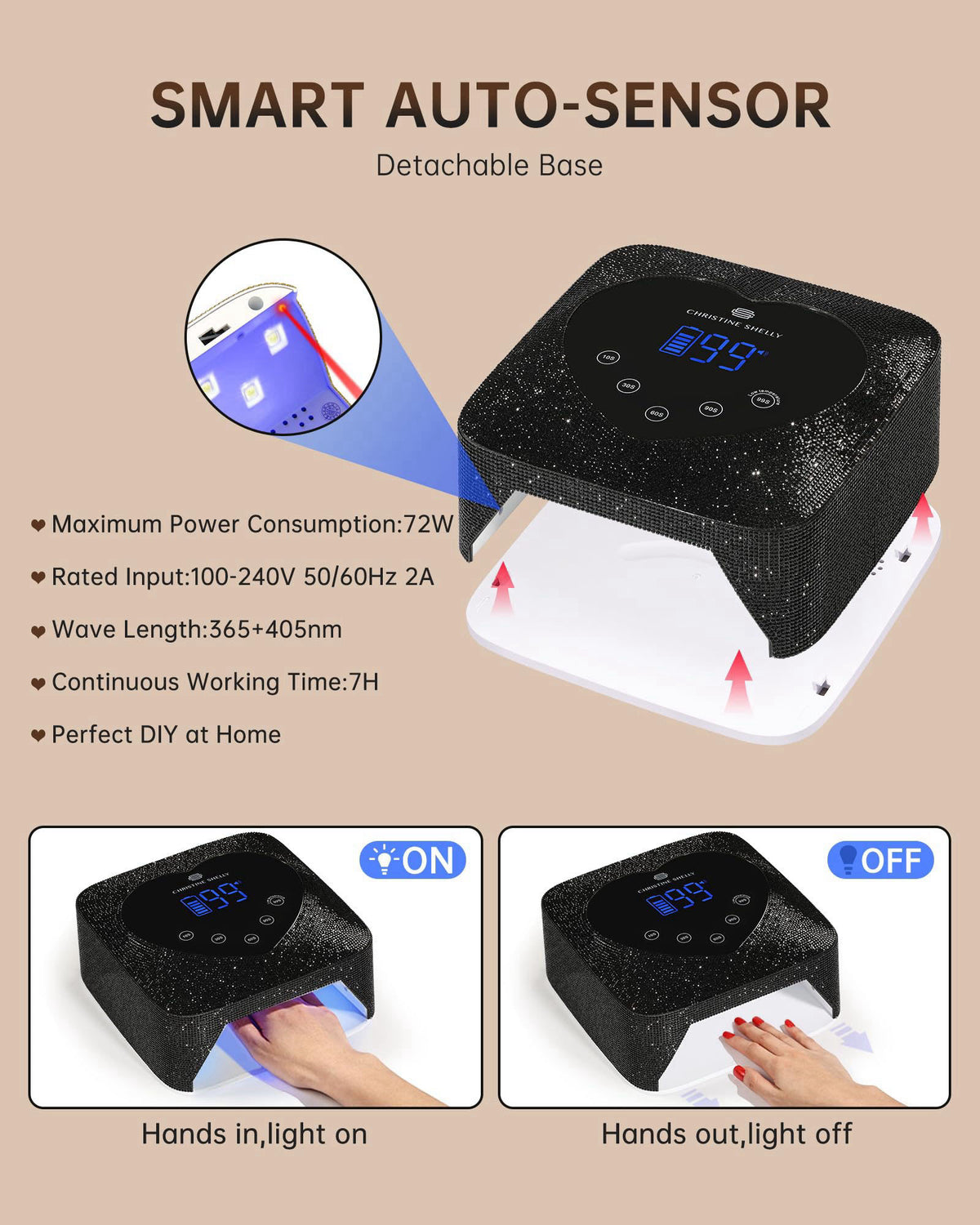 UV LED Nail Lamp 72W Rechargeable Sparkly Nail Dryer by CHRISTINE SHELLY — view 6