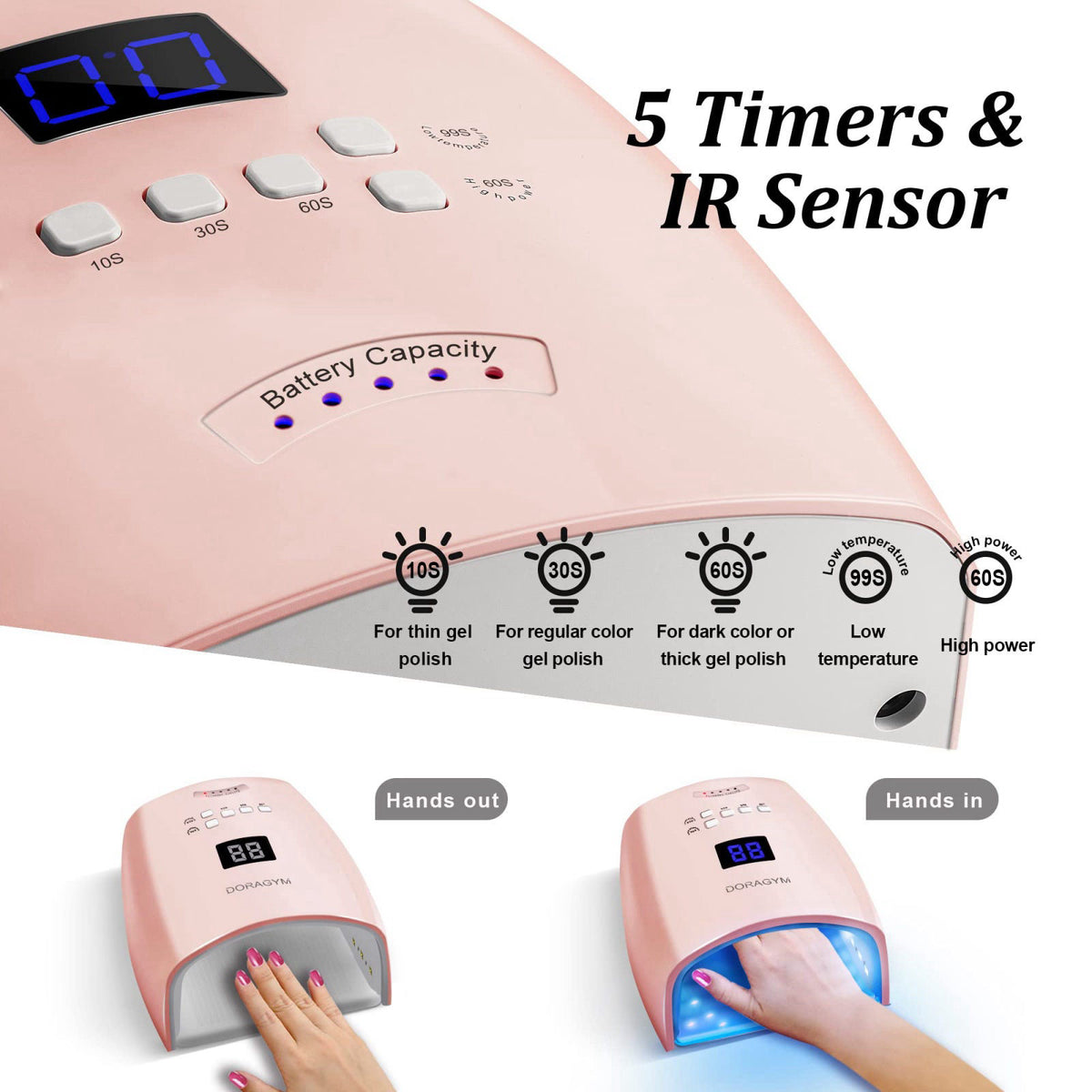 UV LED Nail Lamp Cordless Gel Polish Dryer for Professional by DORAGYM — view 4