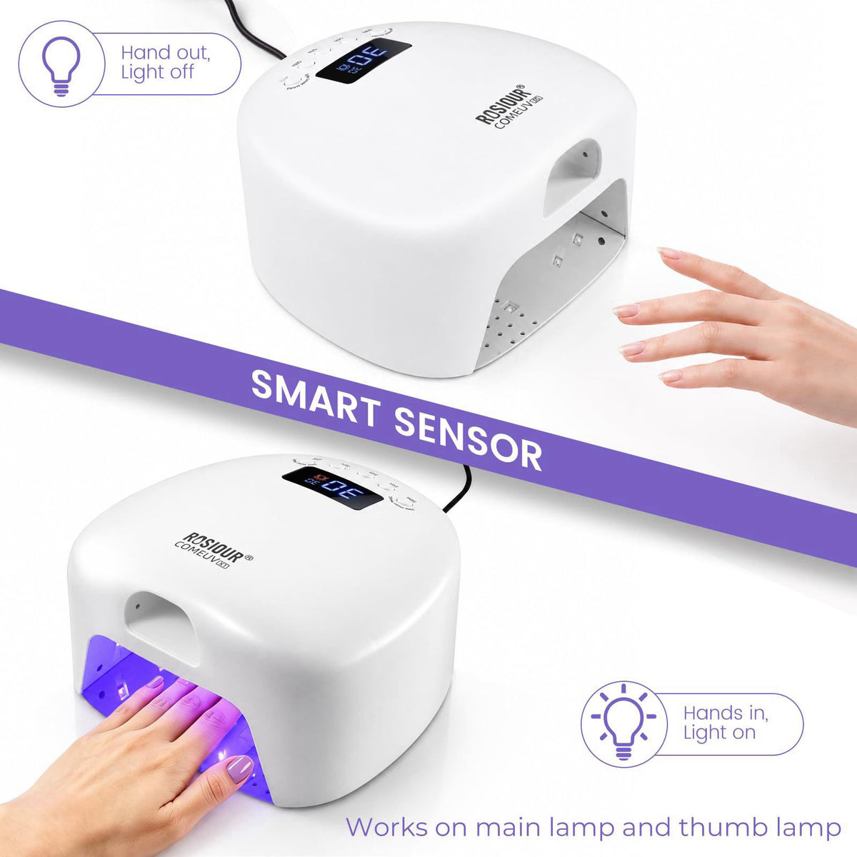 Dual Port UV Led Nail Lamp with Thumb 48W UV Light for Nails by Rosiour — view 5