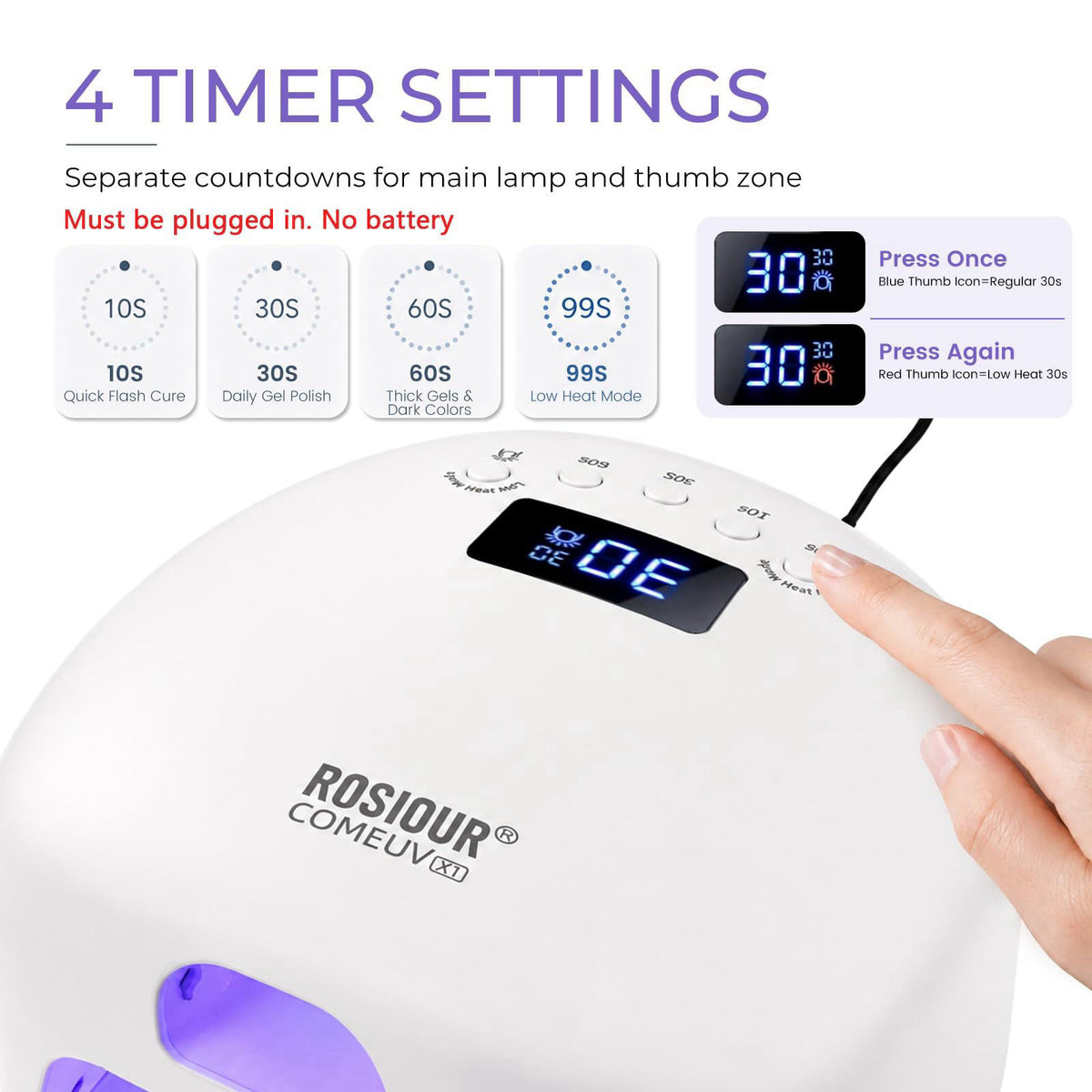 Dual Port UV Led Nail Lamp with Thumb 48W UV Light for Nails by Rosiour — view 6