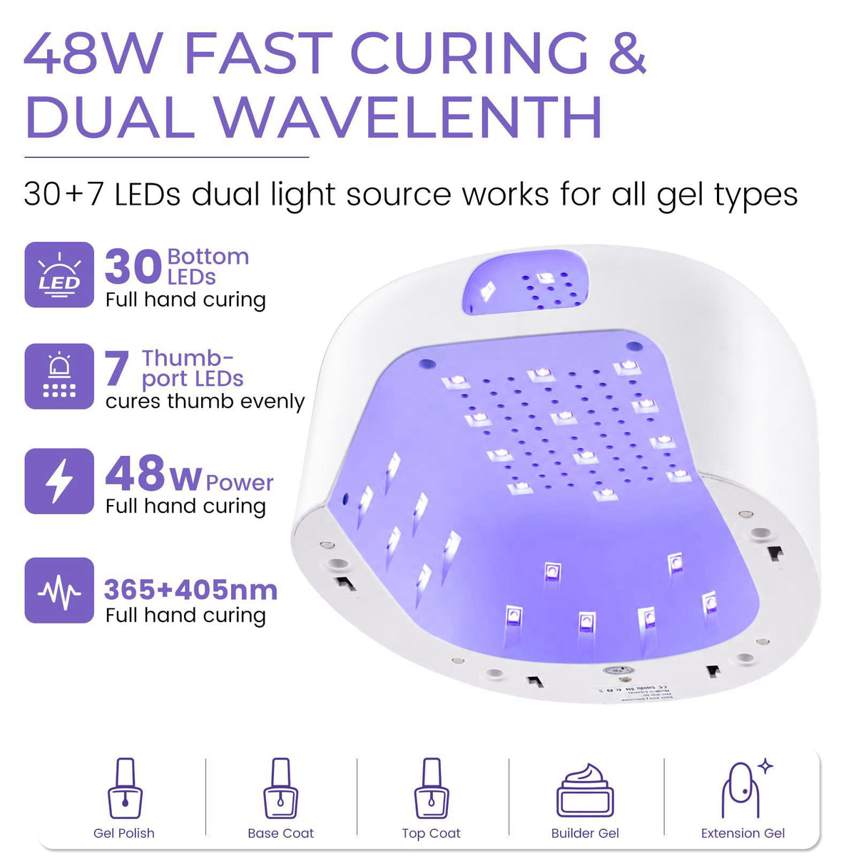 Dual Port UV Led Nail Lamp with Thumb 48W UV Light for Nails by Rosiour — view 7