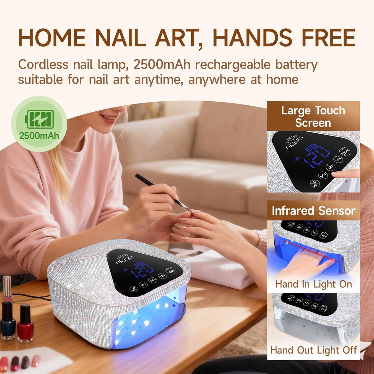 UV LED Nail Lamp with UV Gloves Magnetic Metal Mirror Base by Okasiuv — view 4