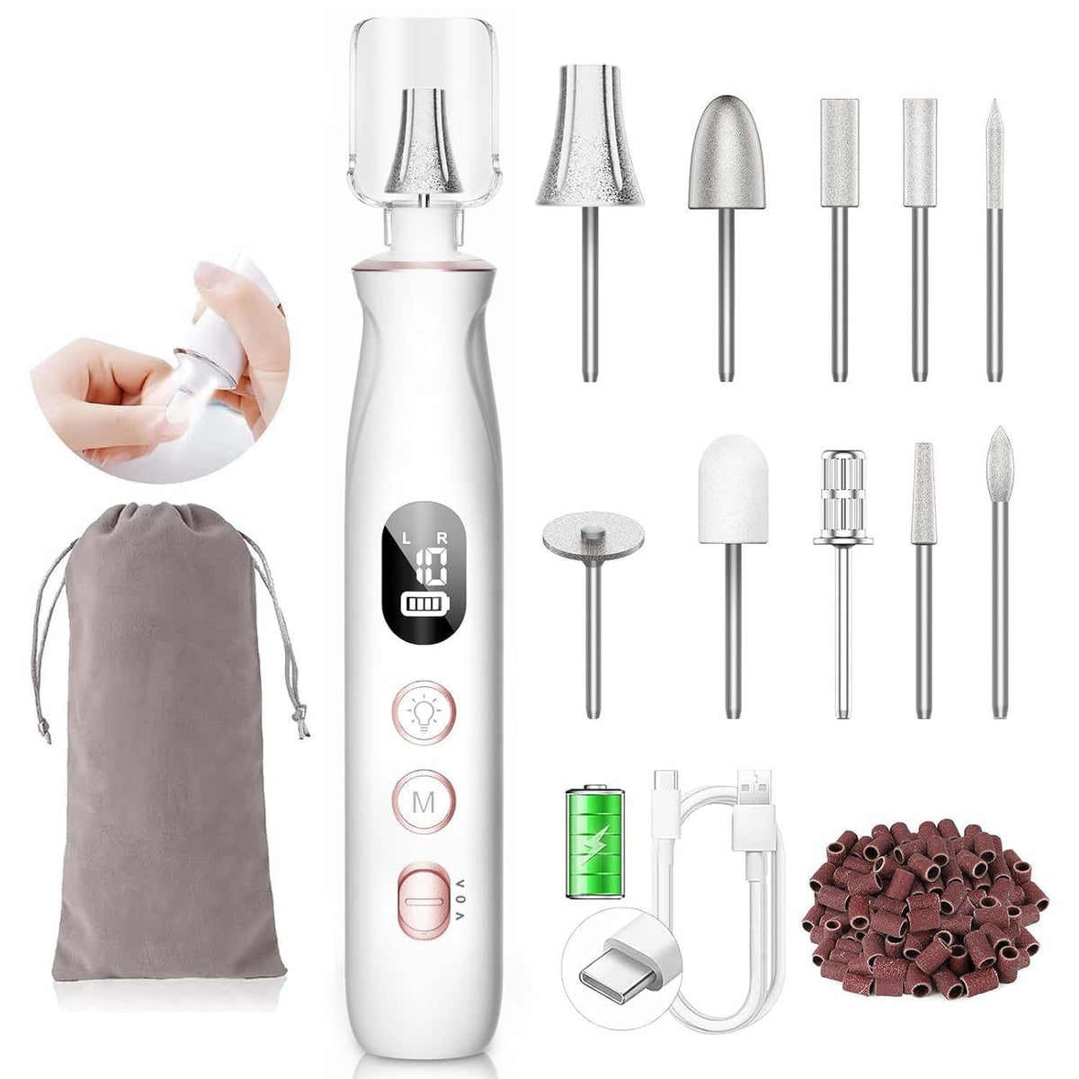Electric Nail File Drill Cordless Toe Nail Grinder for Thick by HSKAI — view 2