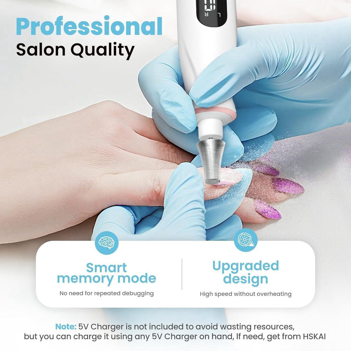 Electric Nail File Drill Cordless Toe Nail Grinder for Thick by HSKAI — view 7