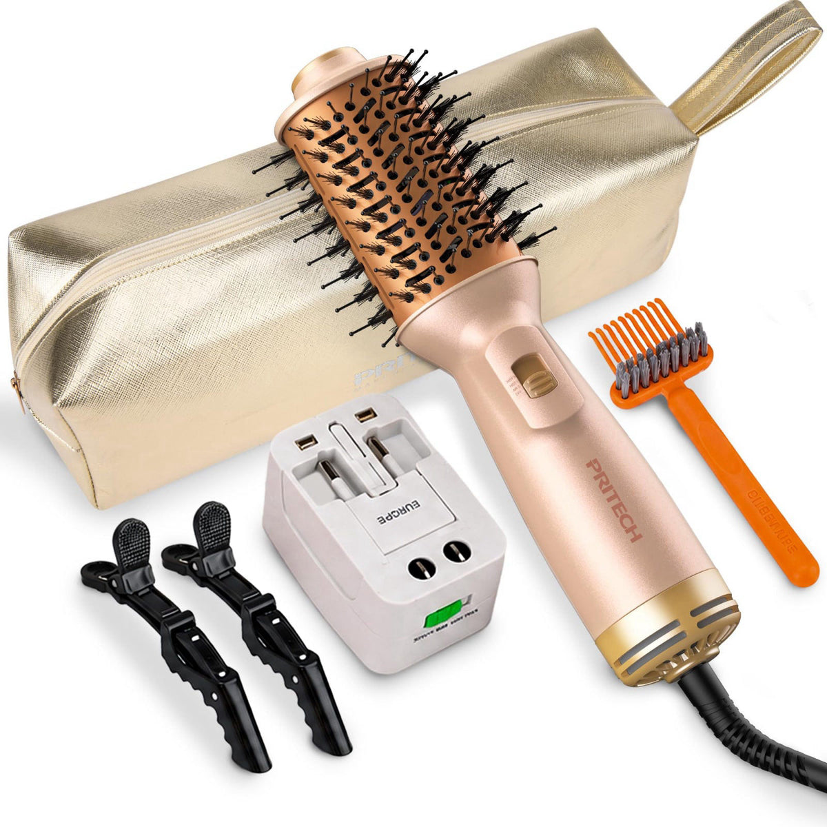 PRITECH Auto Dual Voltage Hair Dryer Brush for Travel Ionic