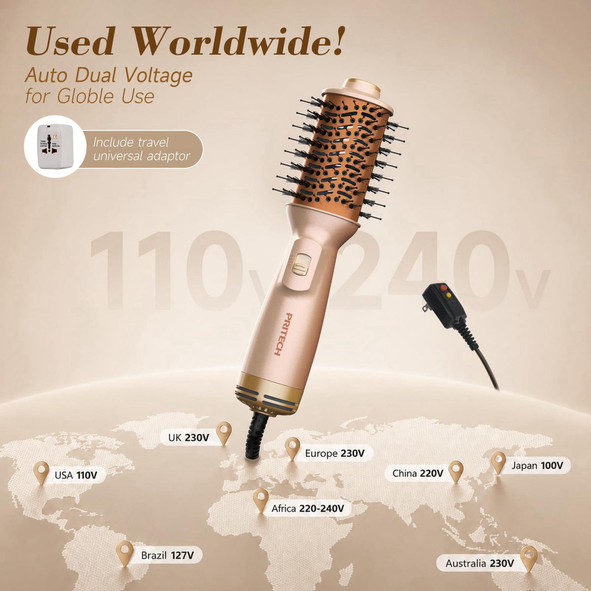 PRITECH Auto Dual Voltage Hair Dryer Brush for Travel Ionic — view 5