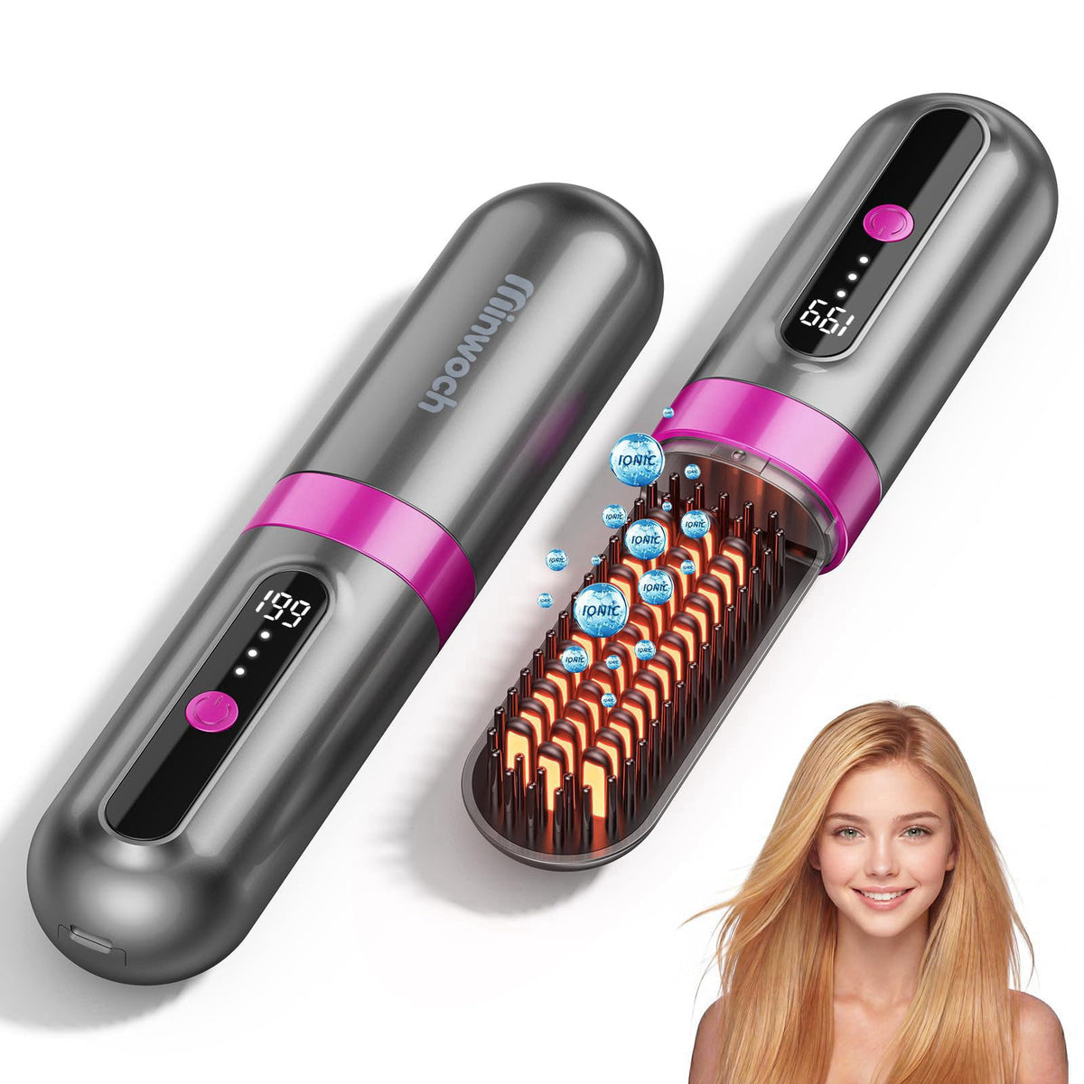Go Brush Pro 2026 Upgraded Cordless Hair Straightener Brush by Minwoch