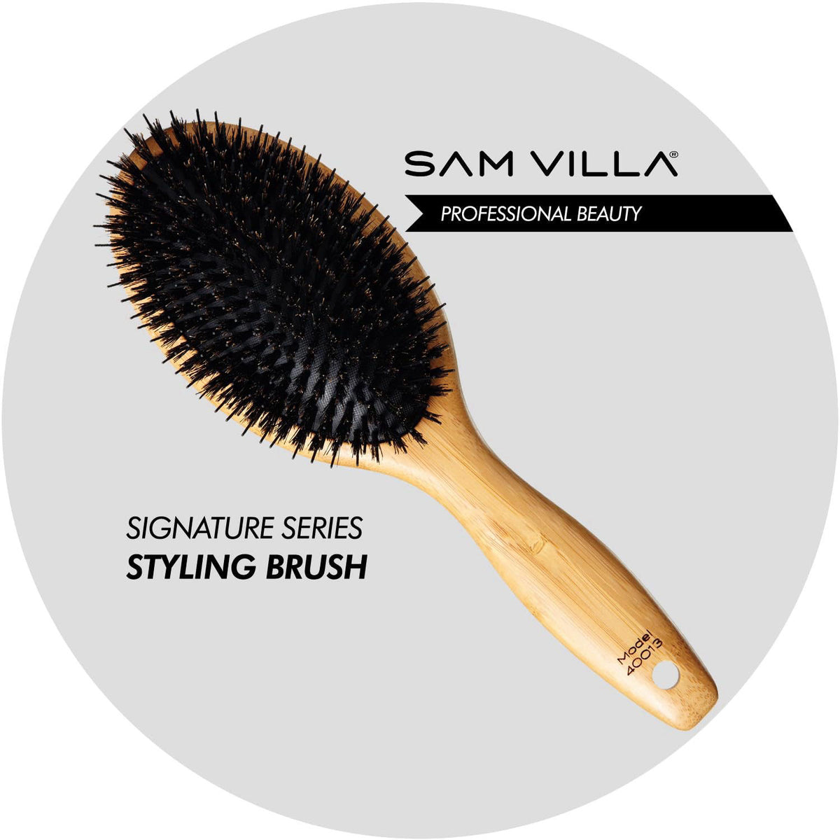 Sam Villa Signature Series Boar Bristle Hair Brush Bamboo by Premium Selection — view 3