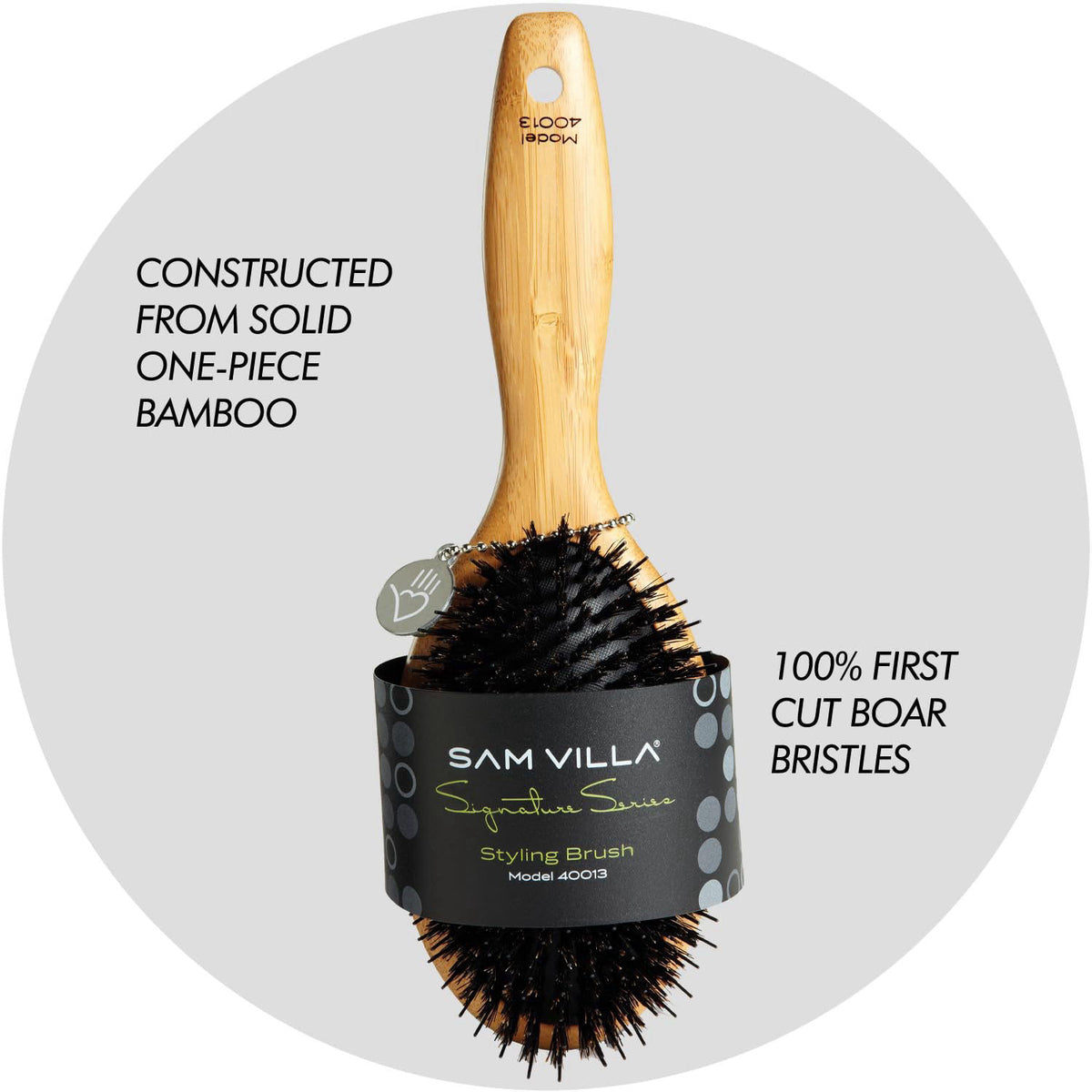 Sam Villa Signature Series Boar Bristle Hair Brush Bamboo by Premium Selection — view 7