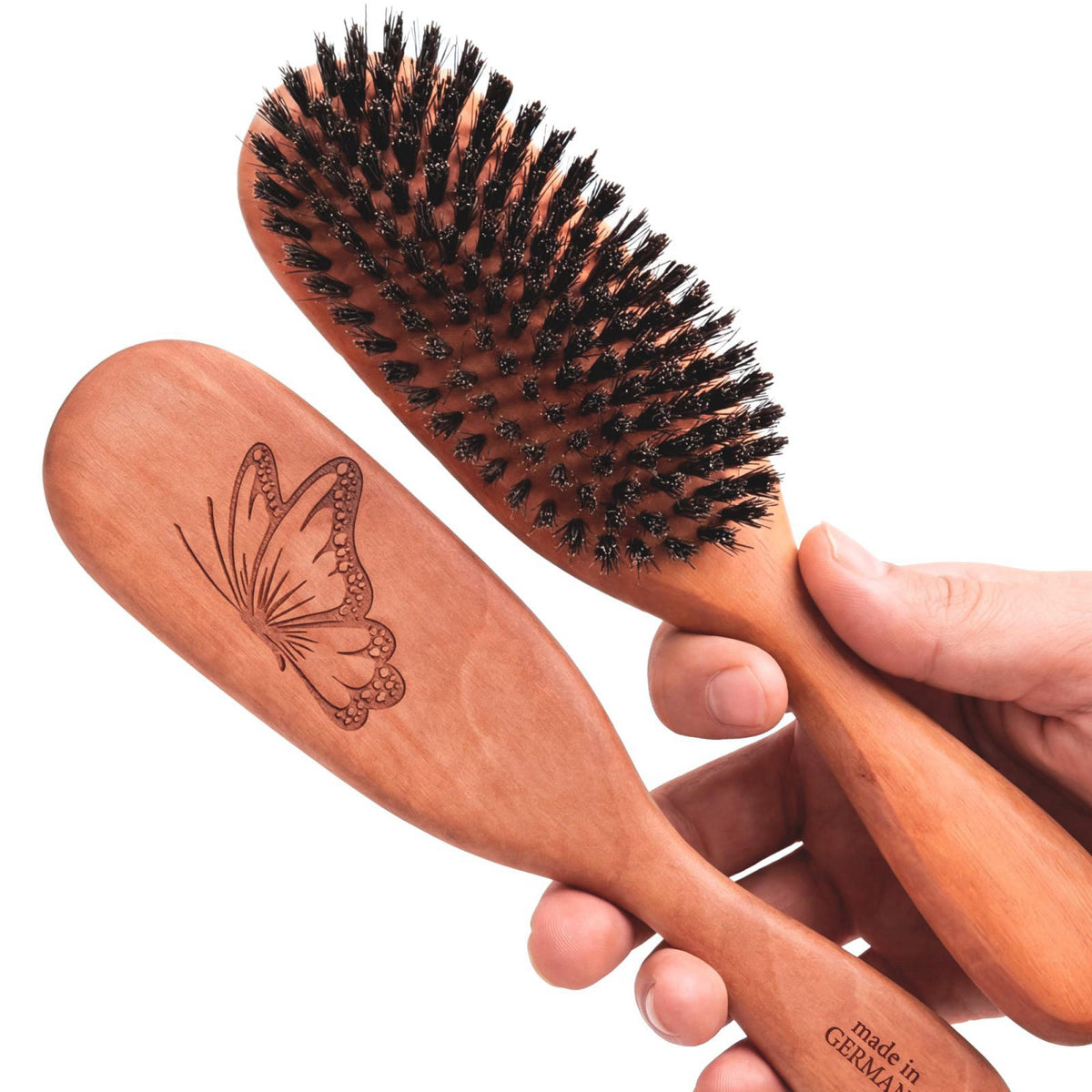 Boar Bristle Hair Brush Fine Thinning Hair Pear Wood Made in by Desert Breeze Distributing — view 2