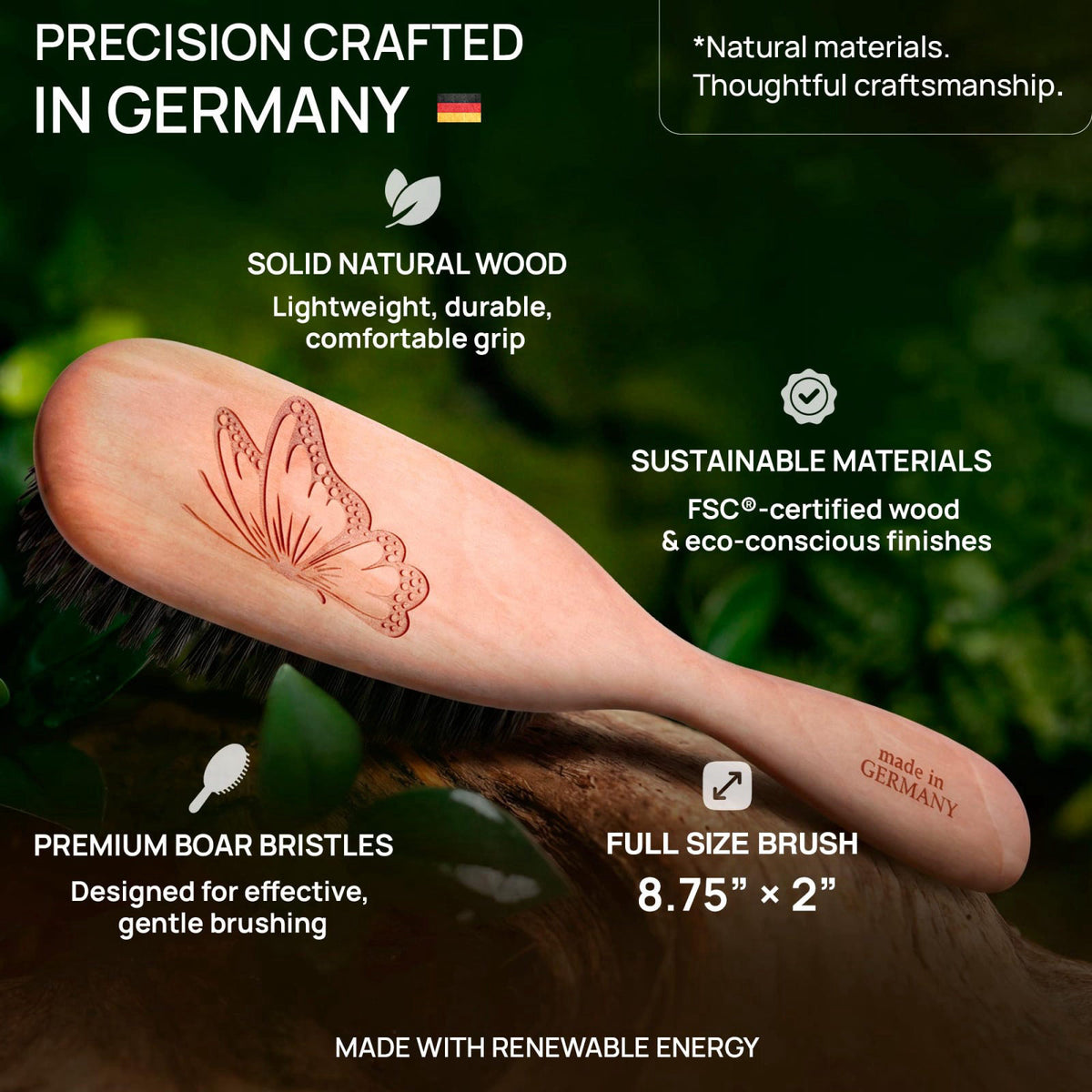 Boar Bristle Hair Brush Fine Thinning Hair Pear Wood Made in by Desert Breeze Distributing — view 5
