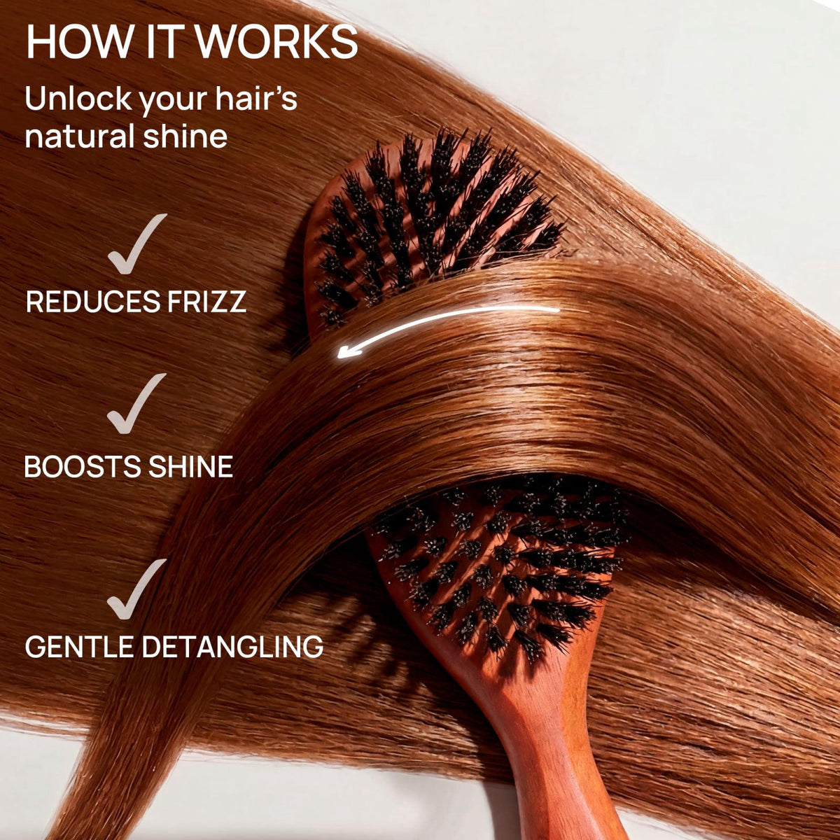 Boar Bristle Hair Brush Fine Thinning Hair Pear Wood Made in by Desert Breeze Distributing — view 6