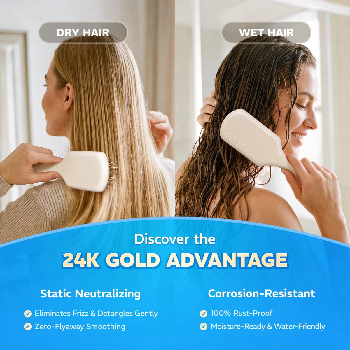 24K Gold Plated Gua Sha Hair Brush Scalp Massager for Hair by Befanty — view 4