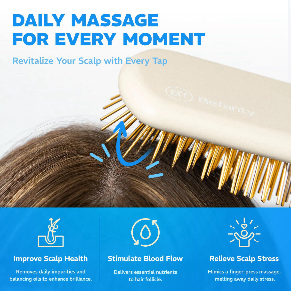 24K Gold Plated Gua Sha Hair Brush Scalp Massager for Hair by Befanty — view 5