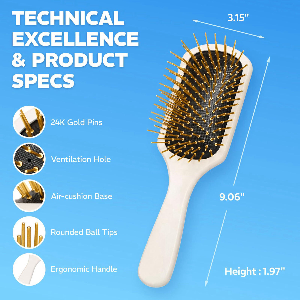 24K Gold Plated Gua Sha Hair Brush Scalp Massager for Hair by Befanty — view 6
