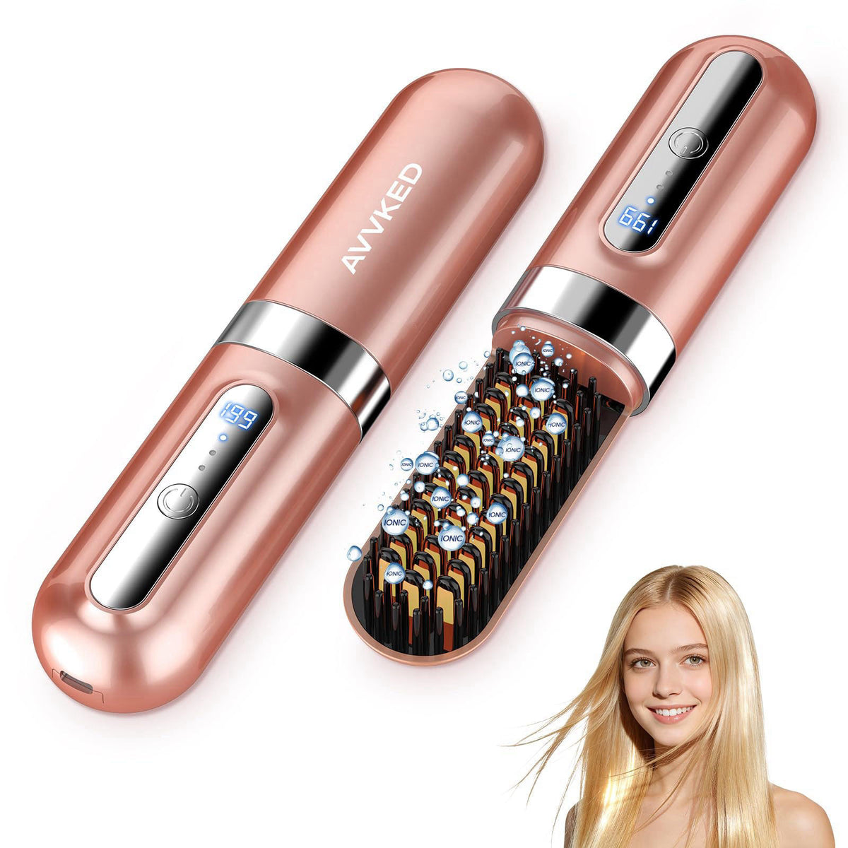 Go Brush Pro Cordless Hair Straightener Brush for Women by AVVKED — view 2