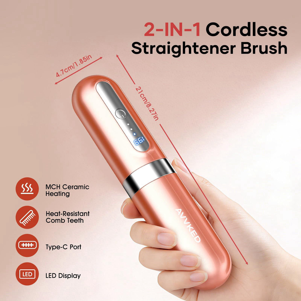 Go Brush Pro Cordless Hair Straightener Brush for Women by AVVKED — view 3