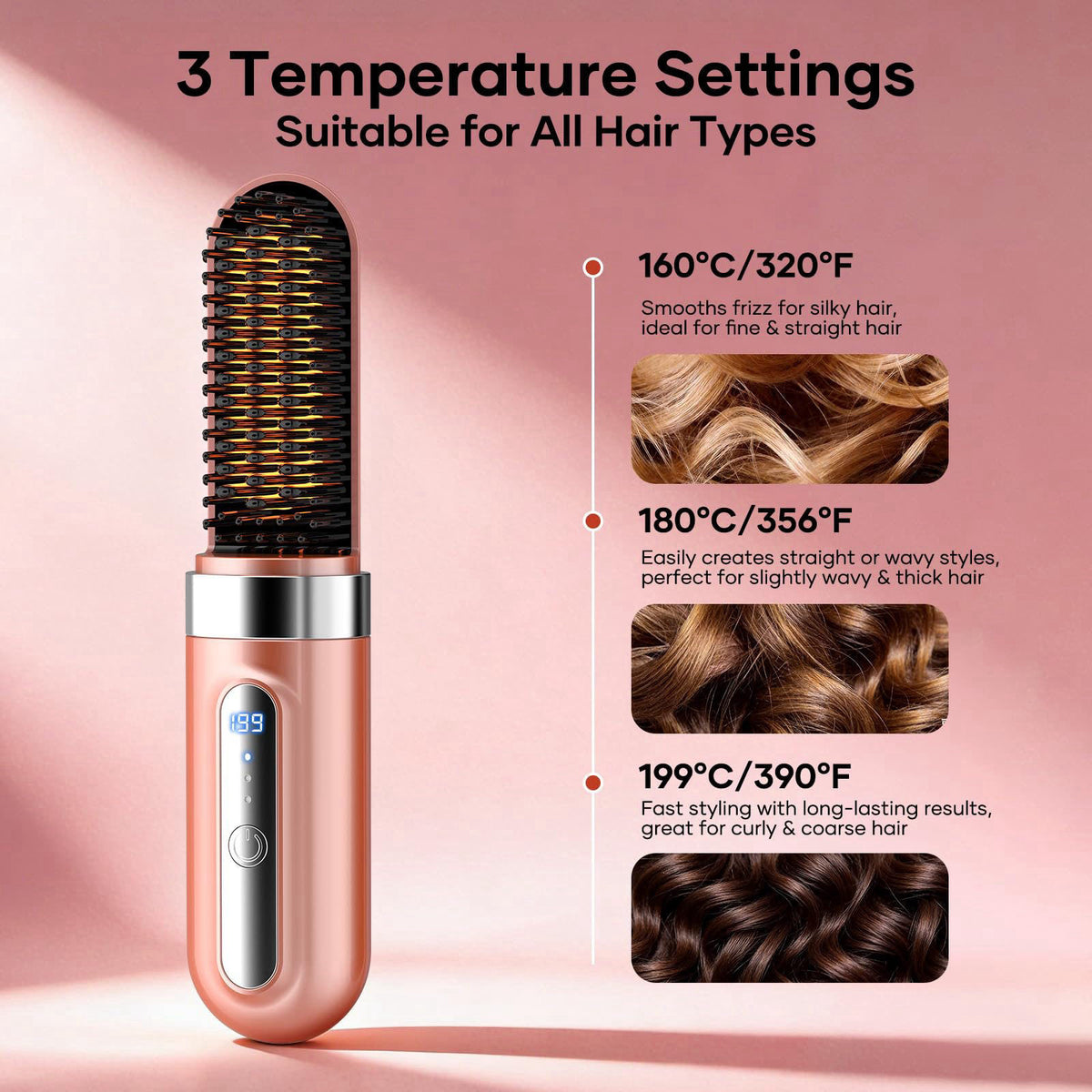 Go Brush Pro Cordless Hair Straightener Brush for Women by AVVKED — view 4