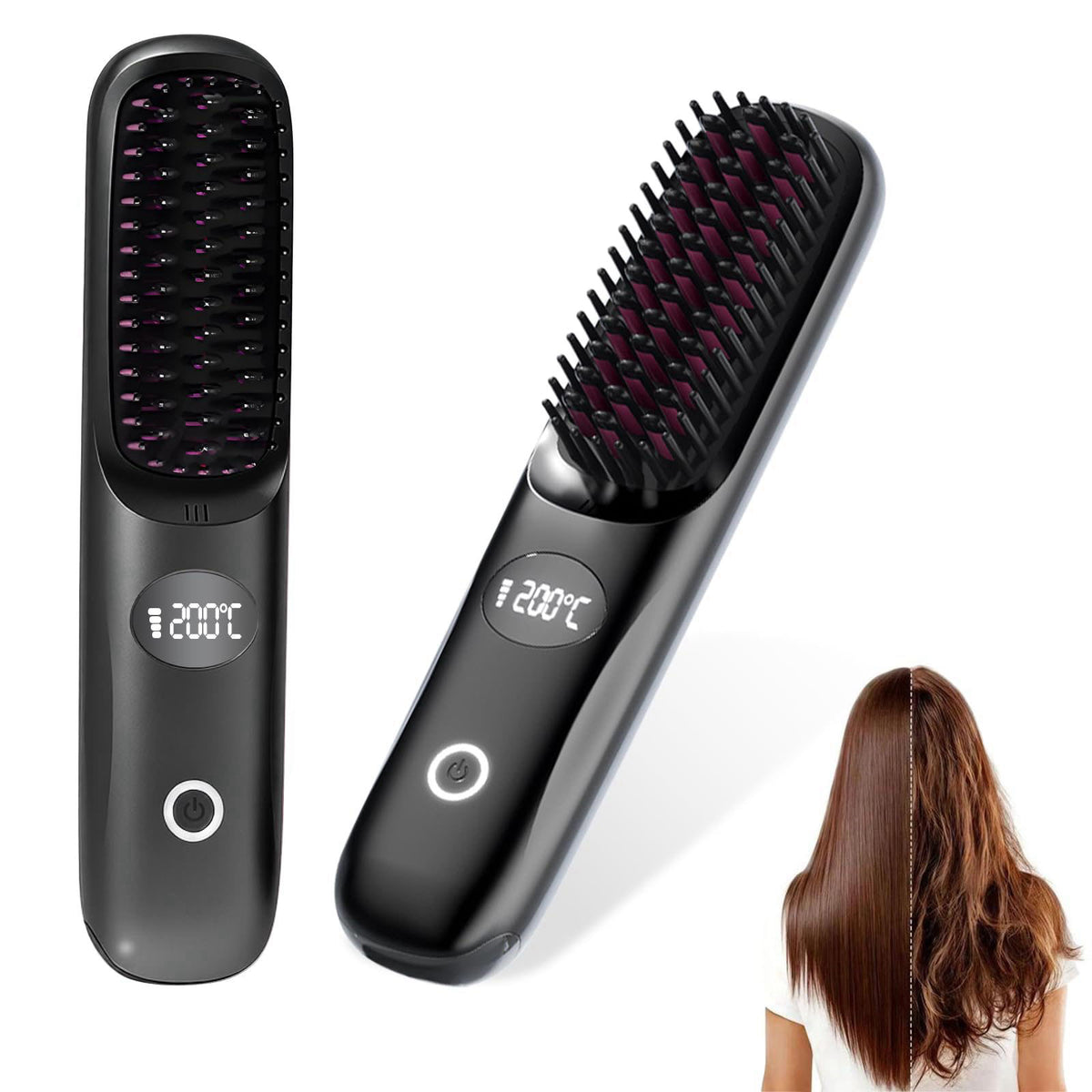 Go Brush Pro Portable Cordless Hair Straightener Brush for by TWICETWO — view 2