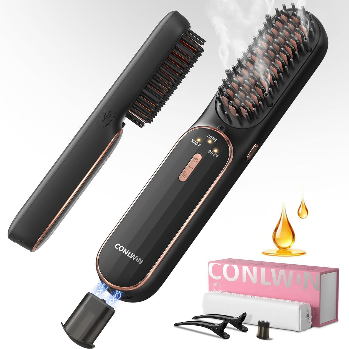Cordless Hair Straightener Brush Portable Travel Touch Ups by CONLWIN