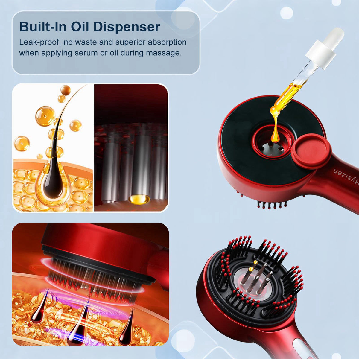 Cordless Scalp Massager with LED Red Light Oil Applicator by Hysizan — view 6