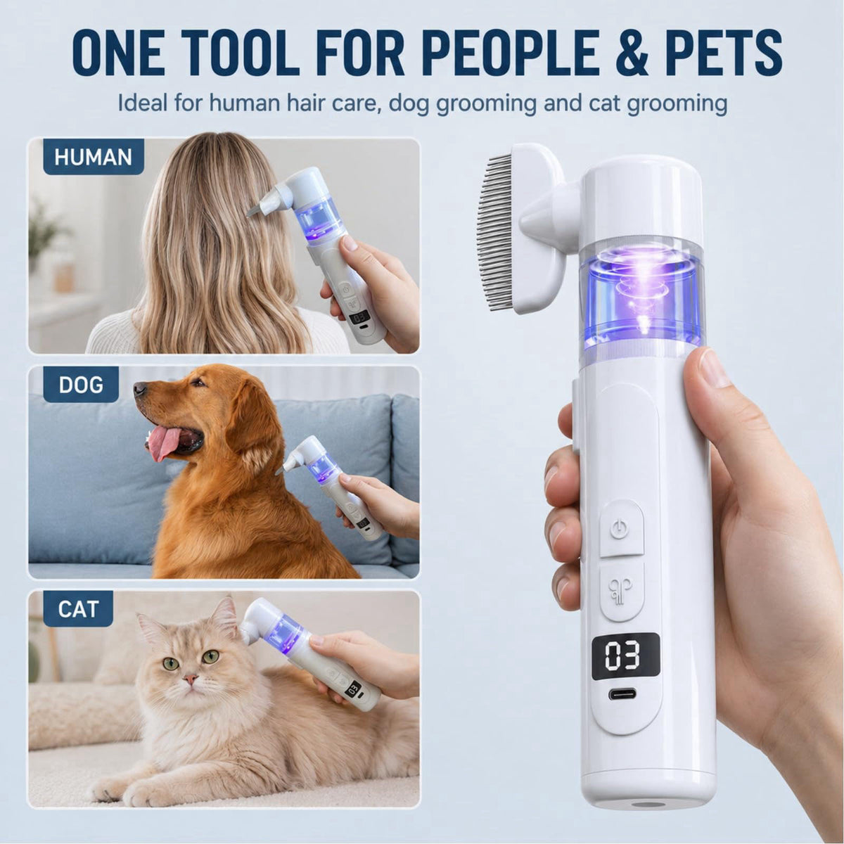 2 in 1 Pet Combs Electric Pet Brush Flea Comb USB by FEISWU — view 4