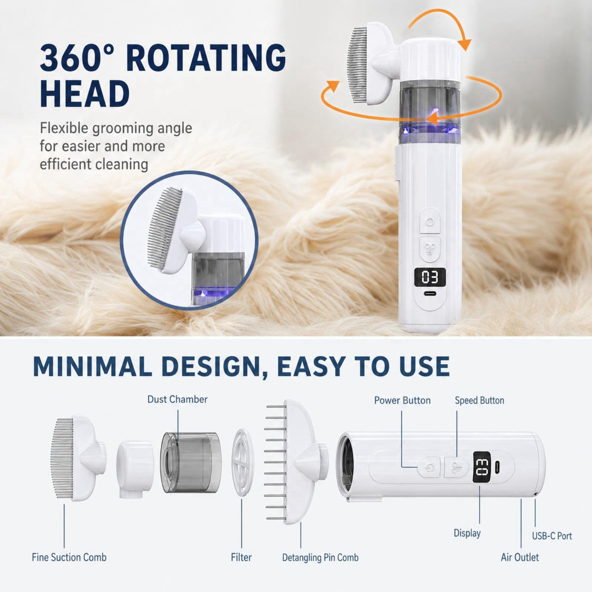2 in 1 Pet Combs Electric Pet Brush Flea Comb USB by FEISWU — view 6