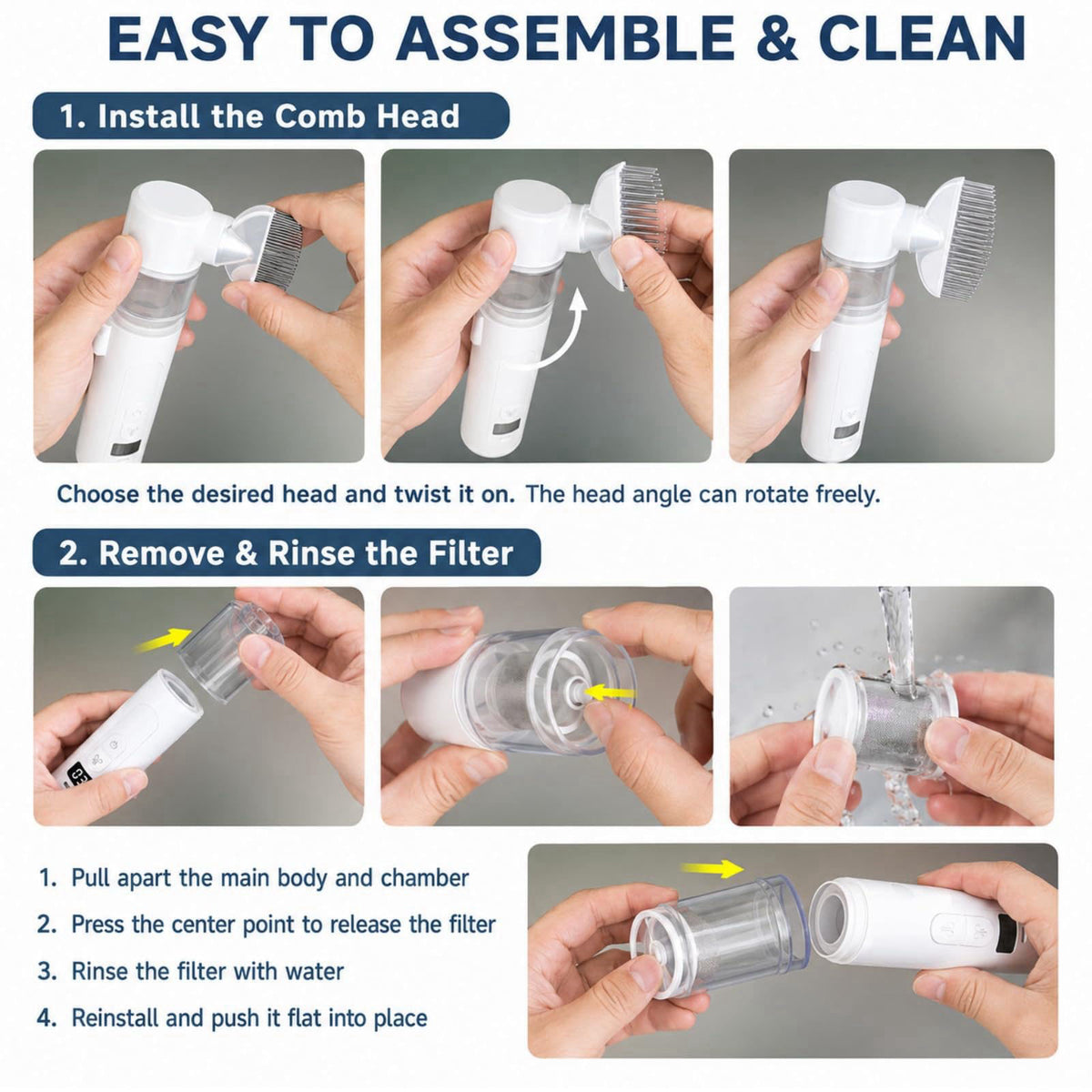 2 in 1 Pet Combs Electric Pet Brush Flea Comb USB by FEISWU — view 7